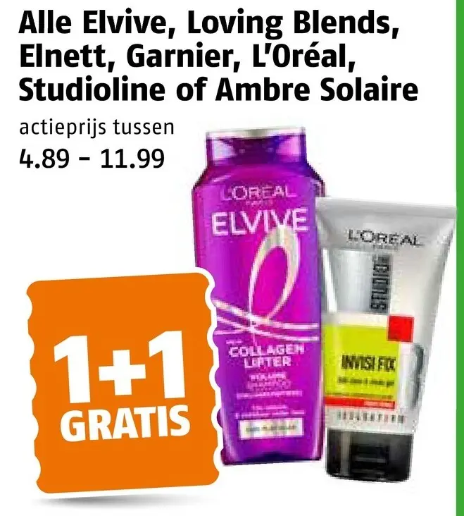 Aanbieding: Elvive, Loving Blends, Elnett, Garnier, L'Oréal, Studioline of Ambre Solaire