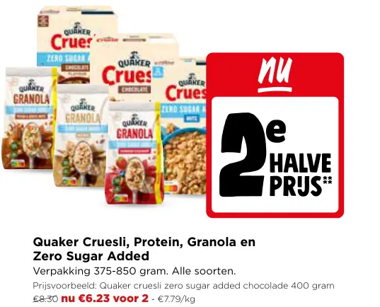 Promotie: Quaker Cruesli, Protein, Granola en Zero Sugar added