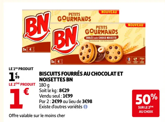 Offre: Biscuits fourrés au chocolat et noisettes