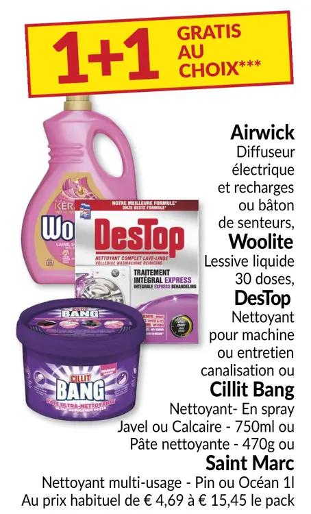 Offre: Airwick, Woolite, Destop, Cilit Bang ou Saint Marc