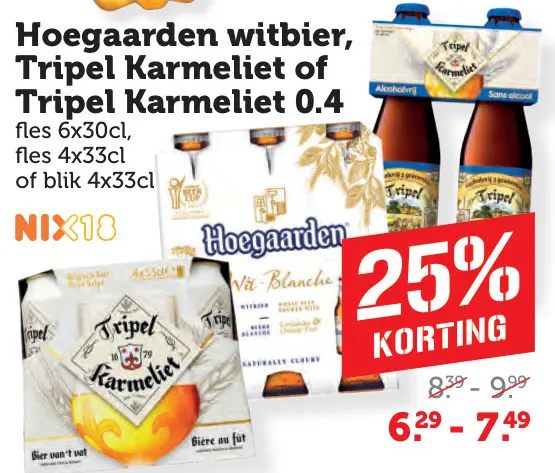 Aanbieding: witbier, Tripel Karmeliet of Tripel Karmeliet 0.4