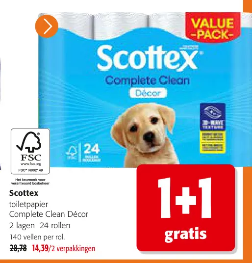 Promotie: toiletpapier Complete Clean Décor