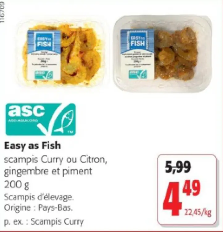 Offre: scampis Curry ou Citron, gingembre et piment