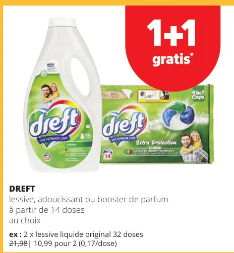Offre: Dreft lessive, adoucissant ou booster de parfum 