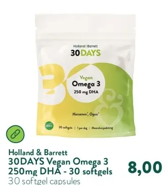 Aanbieding: 30DAYS Vegan Omega 3 250mg DHA - 30 softgels