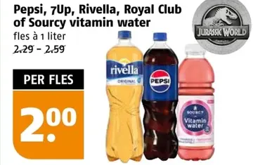 Aanbieding: Pepsi, 7Up, Rivella, Royal Club of Sourcy vitamin water