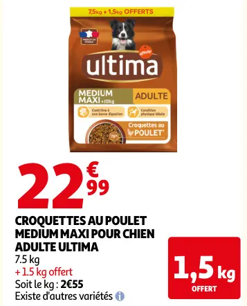Promotie: Croquettes au poulet medium maxi pour chien adulte ultima