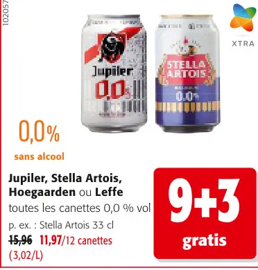 Offre: Jupiler, Stella Artois, Hoegaarden ou Leffe