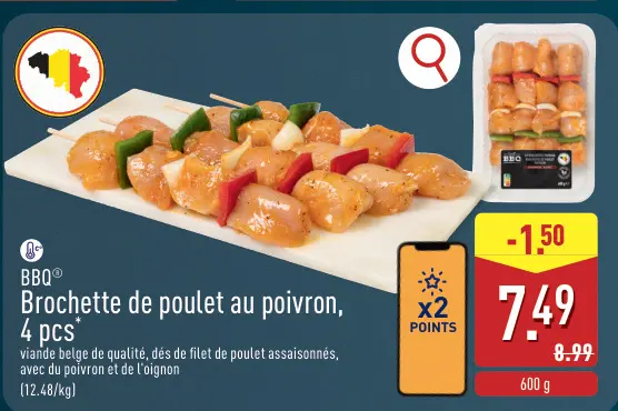 Offre: Brochette de poulet au poivron, 4 pcs