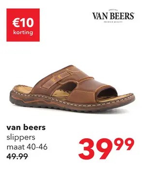 Aanbieding: Van Beers leren heren slippers cognac bruin