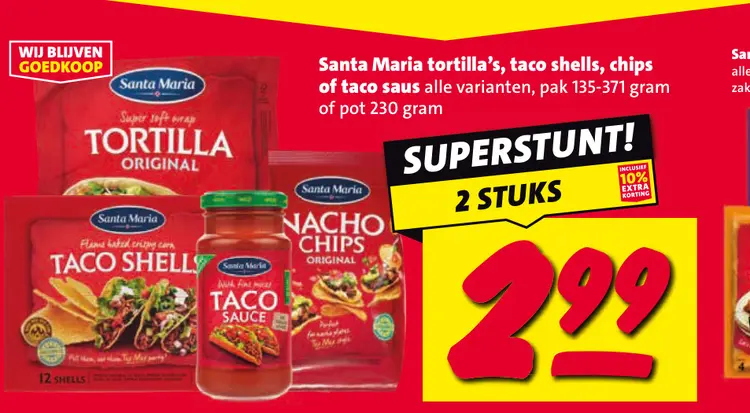 Aanbieding: Tortilla's, taco shells, chips of taco saus