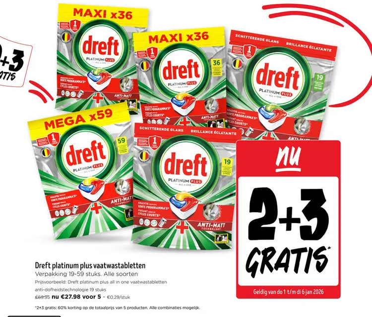 Promotie: Dreft platinum plus vaatwastabletten