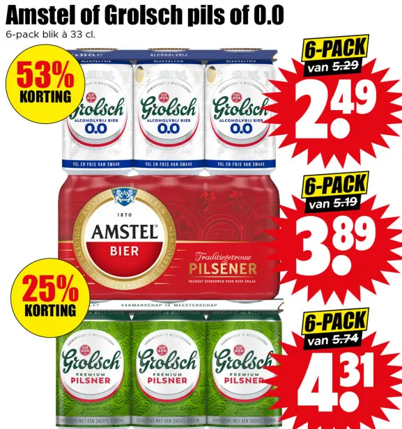 Aanbieding: Amstel of Grolsch pils of 0.0