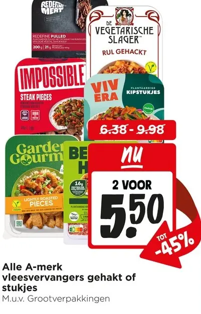 Aanbieding: Alle A-merk vleesvervangers gehakt of stukjes