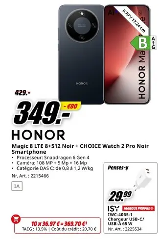 Offre: Magic 8 LTE 8+512 Noir + CHOICE Watch 2 Pro Noir