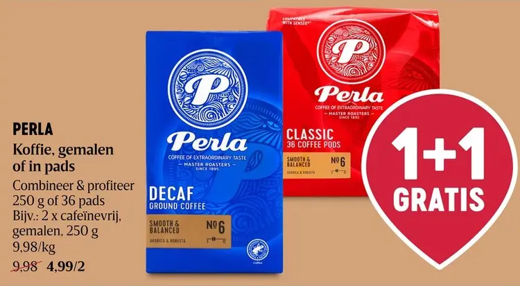 Promotie: Perla Koffie, gemalen of in pads