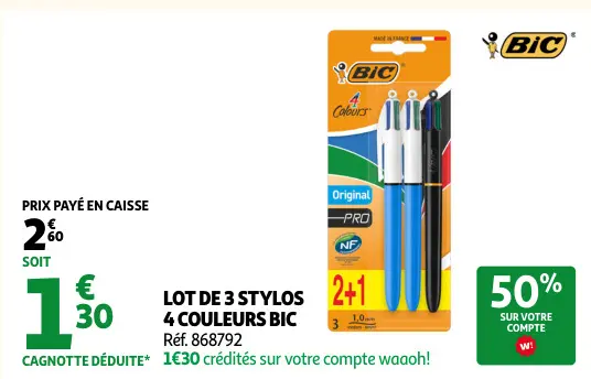 Offre: Lot de 3 stylos 4 couleurs