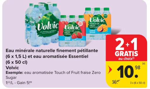 Offre: Eau minérale naturelle finement pétillante et eau aromatisée Essentiel