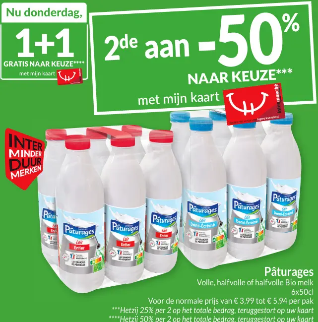 Promotie: Pâturages Volle, halfvolle of halfvolle Bio melk