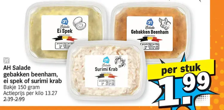 Promotie: Salade gebakken beenham, ei spek of surimi kr