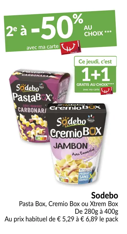Offre: Sodebo Pasta Box, Cremio Box ou Xtrem Box