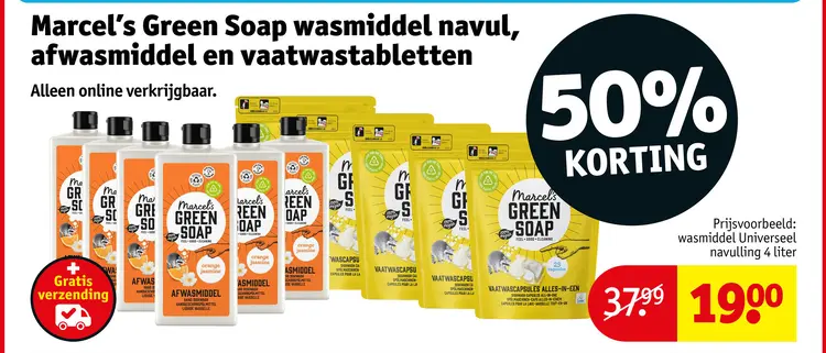 Aanbieding: Marcel's Green Soap wasmiddel navul, afwasmiddel en vaatwastabletten