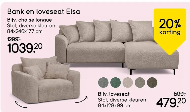 Aanbieding: Bank en loveseat Elsa