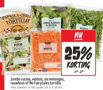 Aanbieding: Jumbo rucola, veldsla, sla melanges, rauwkost of No Fairytales tortilla
