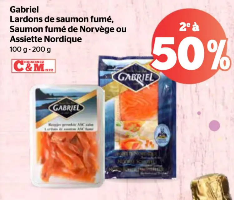 Offre: Gabriel Lardons de saumon fumé, Saumon fumé de Norvège ou Assiette Nordique