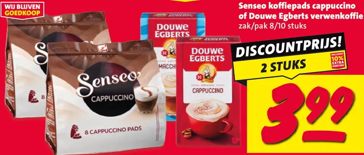 Aanbieding: Koffiepads cappuccino of verwenkoffie