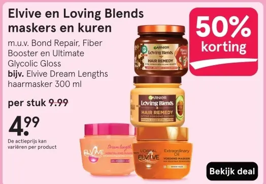 Aanbieding: Elvive en Loving Blends maskers en kuren