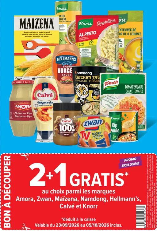 Offre: Assortiment de produits d'épicerie Amora, Zwan, Maïzena, Namdong, Hellmann's, Calvé et Knorr