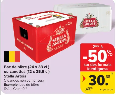 Offre: Bac de bière ou canettes Stella Artois