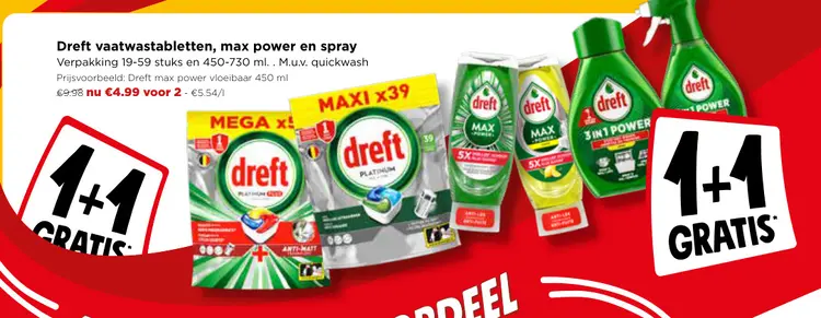 Promotie: Dreft vaatwastabletten, max power en spray