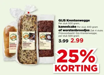 Aanbieding: GIJS Krentenwegge, kaneelcake of worstenbrood