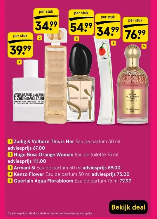Aanbieding: Zadig & Voltaire, Hugo Boss, Armani, Kenzoo of Guerlain parfums