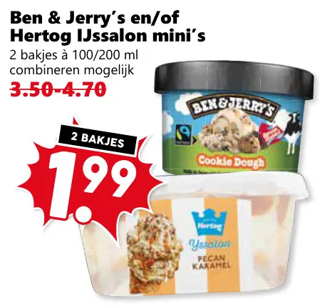 Aanbieding: Ben & Jerry's en/of Hertog IJssalon mini's