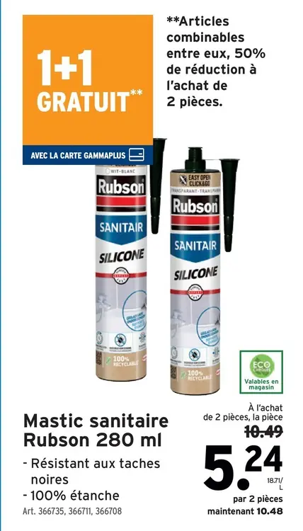 Offre: Mastic sanitaire Rubson
