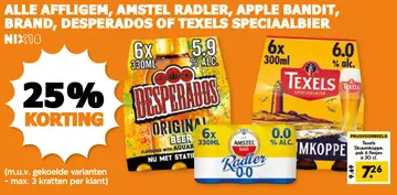 Aanbieding: Alle Affligem, Amstel Radler, Apple Bandit, Brand, Desperados of Texels speciaalbier