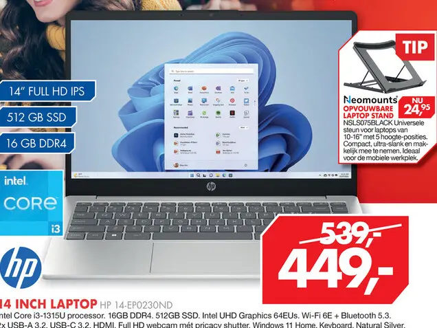 Aanbieding: Hp 14 inch laptop HP 14-ep0230nd