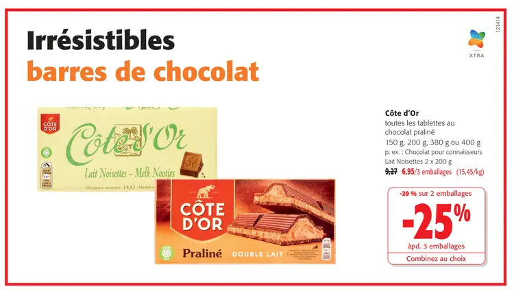 Offre: Côte d'Or toutes les tablettes au chocolat pralinés