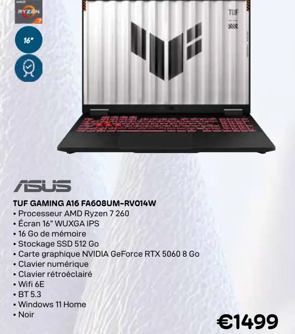 Offre: Tuf gaming a16 fa608um-rv014w
