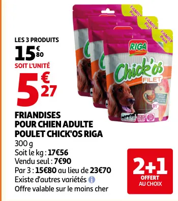 Offre: Friandises pour chien adulte poulet chick'os