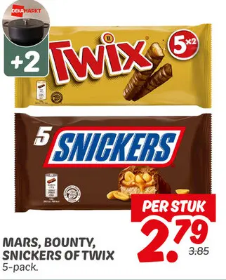 Aanbieding: Mars, Bounty, Snickers of Twix