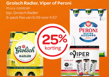 Aanbieding: Grolsch Radler , Viper of Peroni