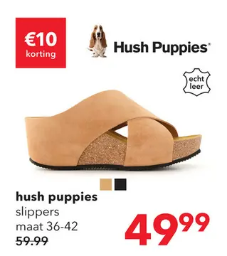 Aanbieding: Hush Puppies suede dames slippers sleehak cognac