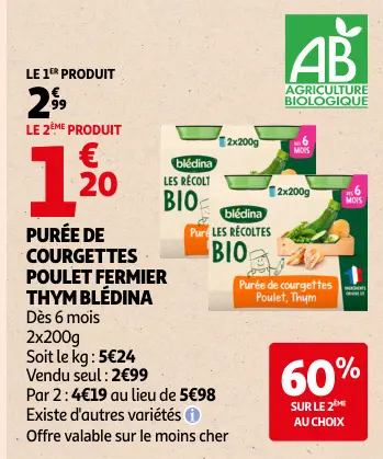 Promotie: Purée de courgettes poulet fermier thym blédina