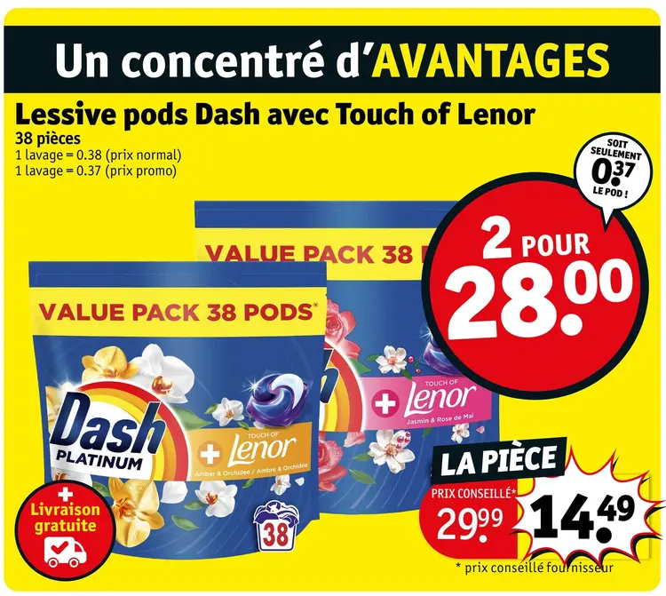 Offre: Lessive pods Dash avec Touch of Lenor