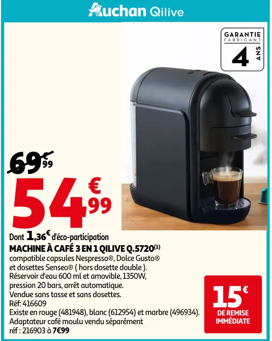 Offre: Machine à café 3 en 1 QILIVE q.5720