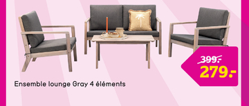 Offre: Salon lounge Gray - 4 éléments - coussins gris inclus